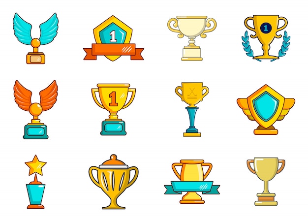 Gold cup icon set. Cartoon set of gold cup vector icons set isolated