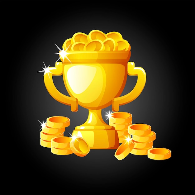 gold cup with coins for the winner. Illustration cup with riches for a champion.