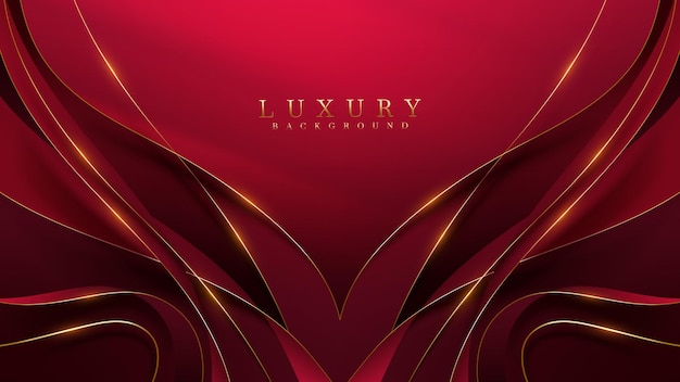 Linee curve oro su fondo rosso luxury con decori effetto luce glitter.