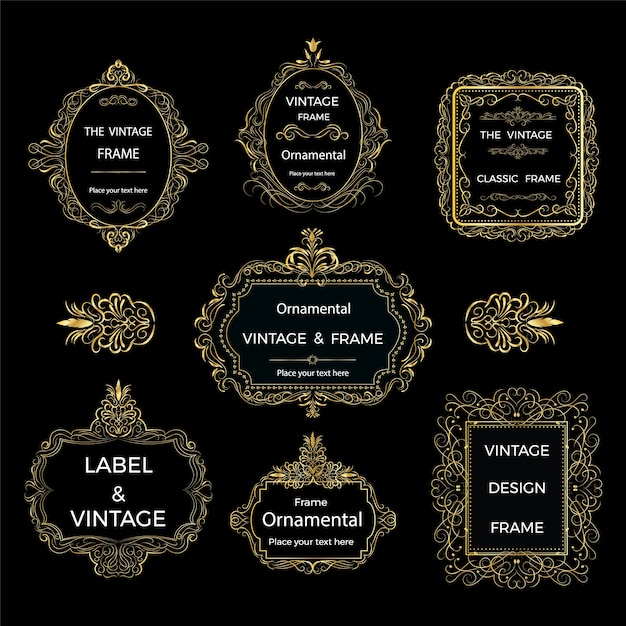 Vector gold decorative frame.vintage logo templates vector.