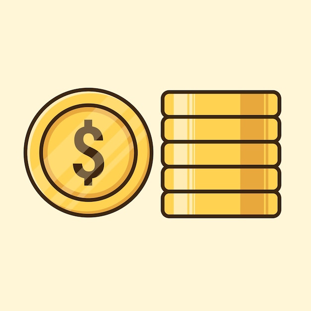 Gold dollar coin cartoon flat vector icon illustration finance Object Concept Isolated Vector