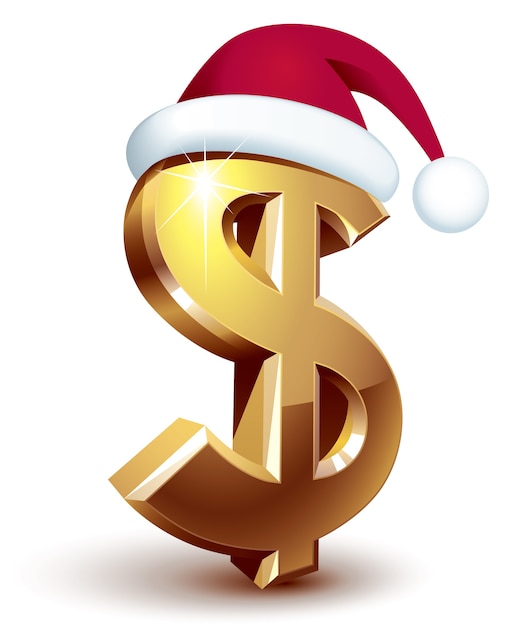 Gold dollar sign with Santa hat.