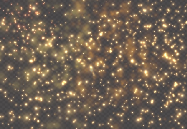 Particelle di polvere d'oro bokeh natale effetto luce dorata scintilla scintille gialle stelle sfocatura vettore