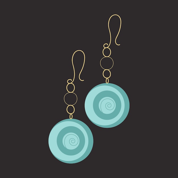 Vector gold earrings with green stones on black