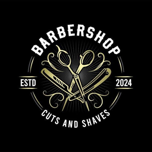 Vector gold elegant barbershop logo design template