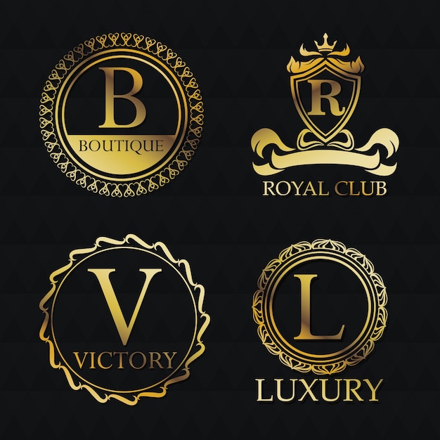 Vector gold emblem icon set