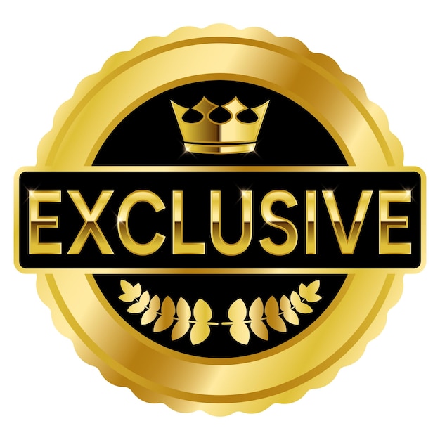 Vector gold and exclusive stamp sticker medal with crown and laurel wreath on white background