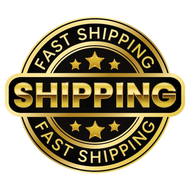 Gold Fast Shipping stamp medal with Stars vector illustration