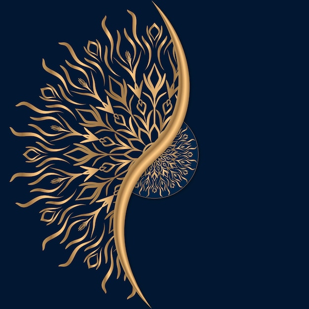 A gold feather on a dark blue background