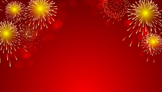 Vector gold fireworks celebration on red background for chinese new year