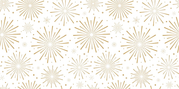 Gold fireworks seamless vector repeat pattern sunburst background with stars elegant banner