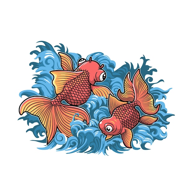 Gold fish vector illustratin tshirt design