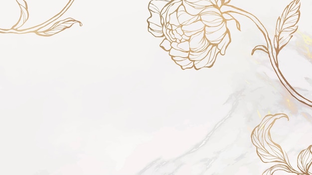 大理石の背景ベクトルに金の花のアウトライン