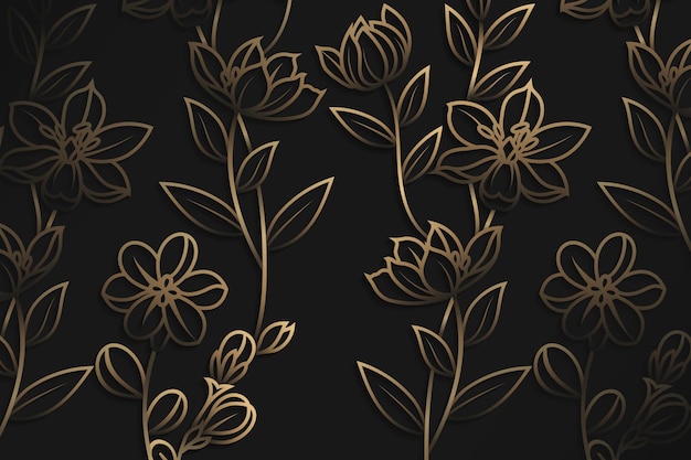 Gold floral pattern on black background vector