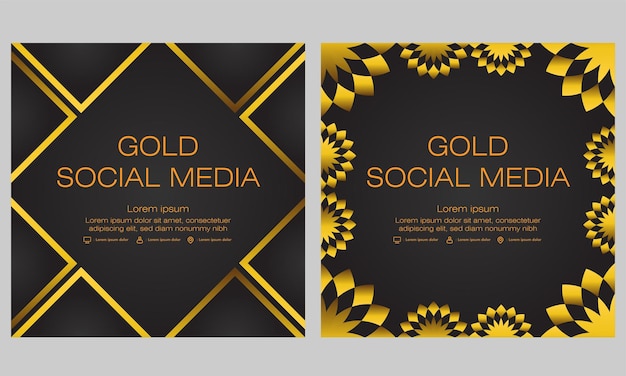 Gold floral social media post template design