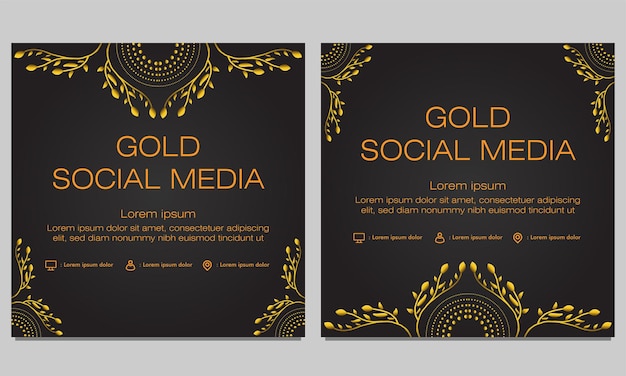 Gold floral social media post template design