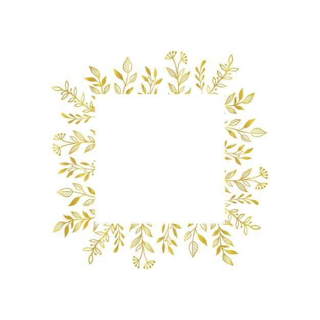 Vettore bordo quadrato floreale oro bordo ghirlanda di foglie floreali dorate vettoriali design del telaio quadrato per matrimoni disegnato a mano rustico fiorire elegante cornice rettangolare illustrazione vettoriale