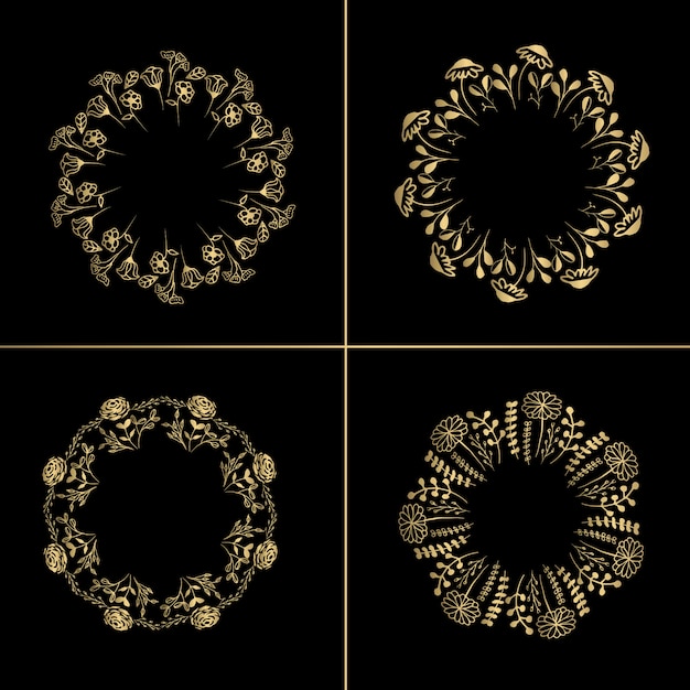 Vector gold floral wreaths 4 in 1