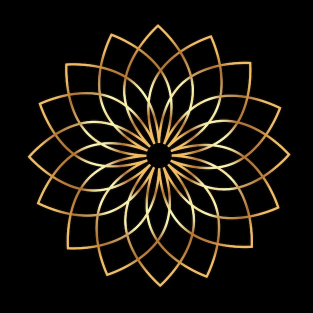 A gold flower on a black background