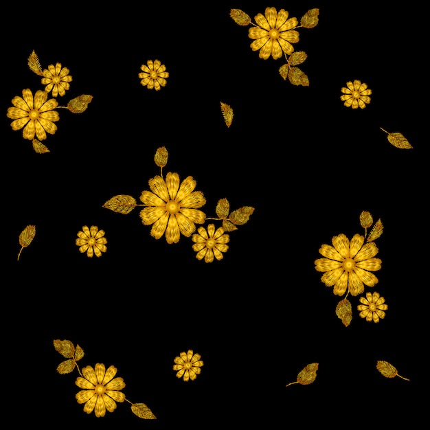 Gold flower embroidery seamless pattern, Fashion decoration