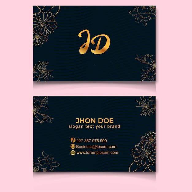 gold flower line art business card tempelate design mid century