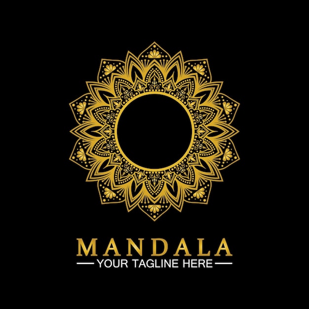Gold flower mandala vector logo template illustrationmodello per ritiro spirituale o studio di yogabiglietti da visita ornamentalidecorazione ornamentale di lusso vintage