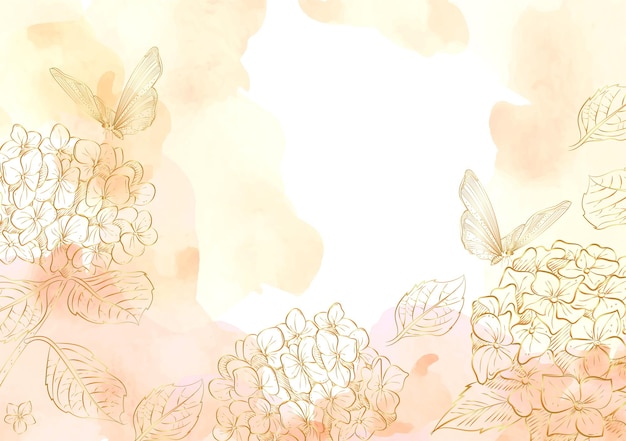 Vector gold flowers and butterflies with splash background