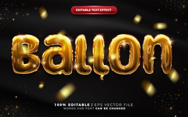 Vector gold foil balloon 3d editable text style effect template