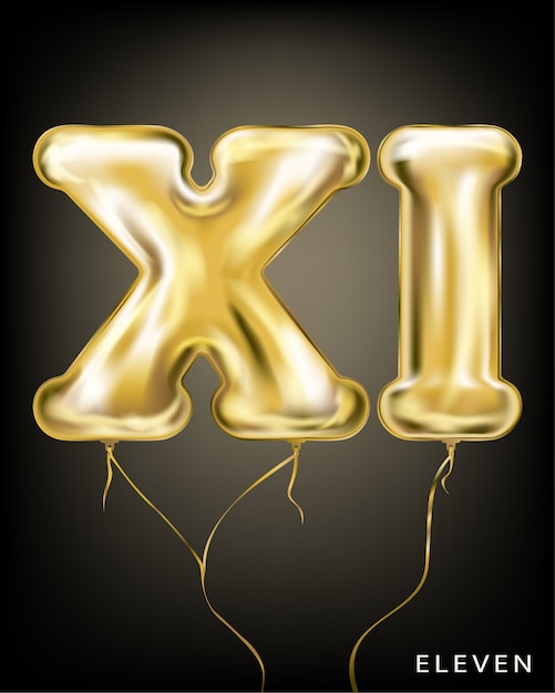 Gold foil balloon xi form on the black