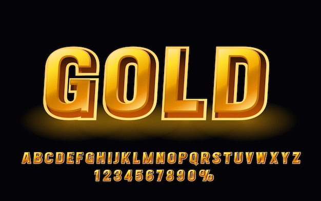 Gold font set collection letters and numbers symbol Vector illustration