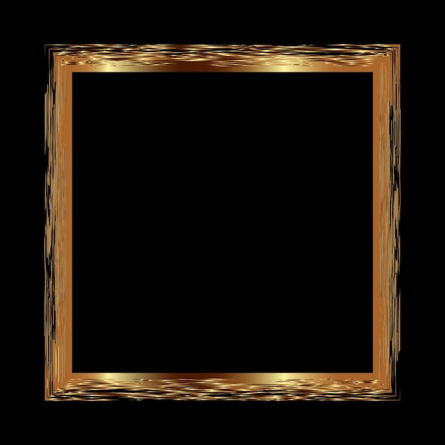 Gold frame art deco grunge Square textured gold frame on black background