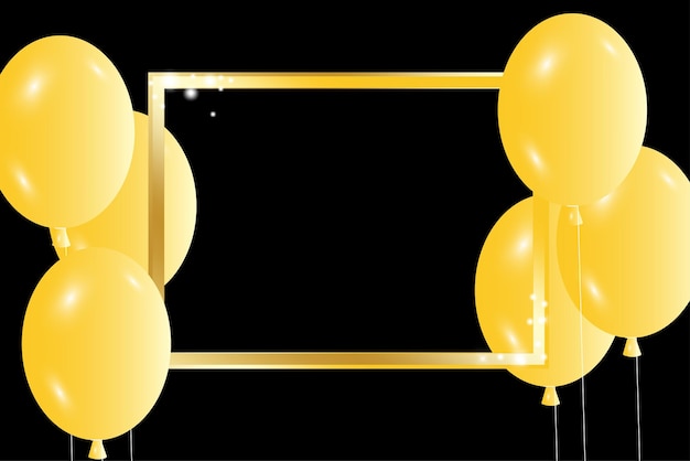 Золотая рамка воздушные шары черный фон. каркасные воздушные шары для дизайна обоев. Векторная иллюстрация. Сток