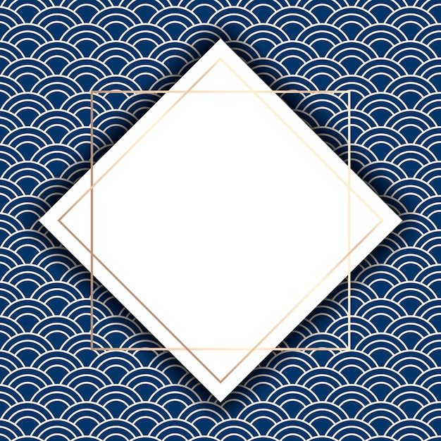 Gold frame on a blue seigaiha japanese seamless pattern vector