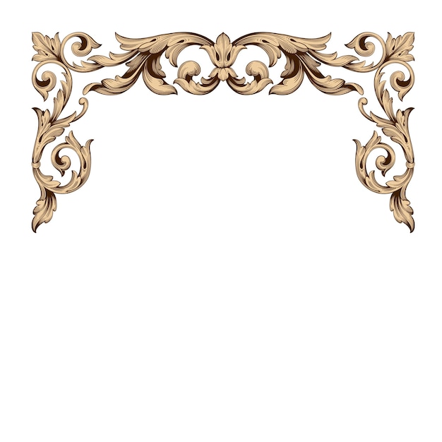 Gold Frame and Border with baroque style.  Black and white color. Floral engraving decoration