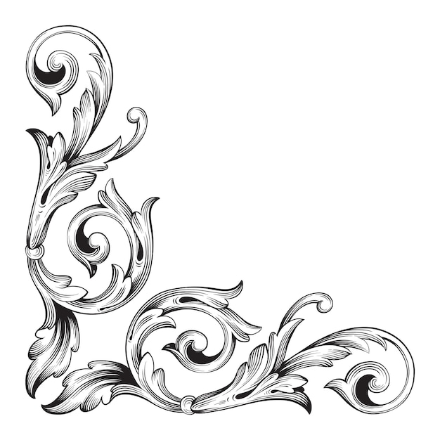 Vector gold frame and border with baroque style.  black and white color. floral engraving decoration