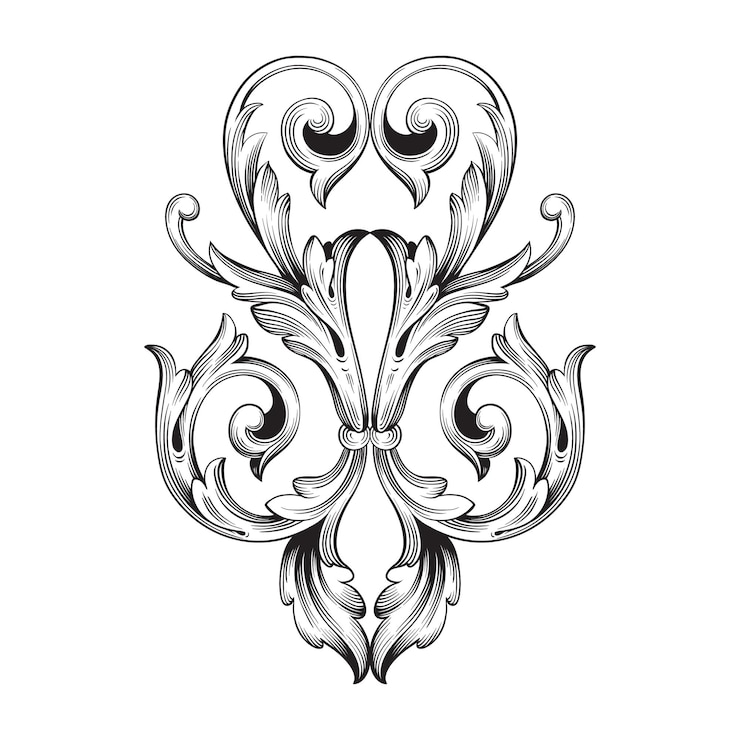 Vector gold frame and border with baroque style.  black and white color. floral engraving decoration