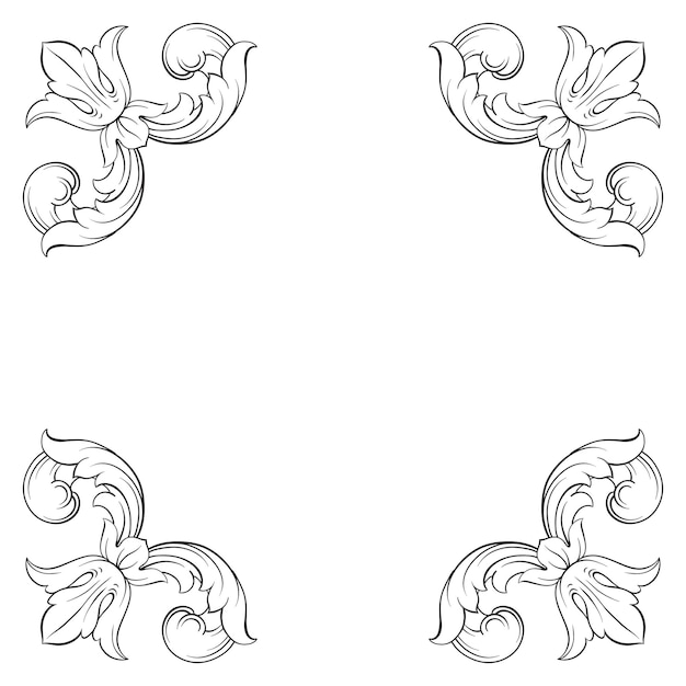 Vector gold frame and border with baroque style.  black and white color. floral engraving decoration