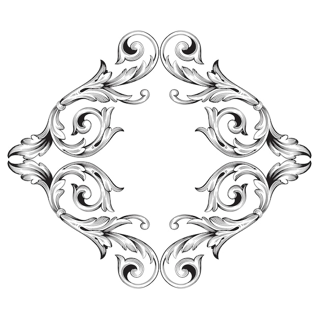 Vector gold frame and border with baroque style.  black and white color. floral engraving decoration