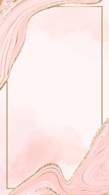 Vector gold frame on a pink fluid patterned  mobile phone wallpaper vector