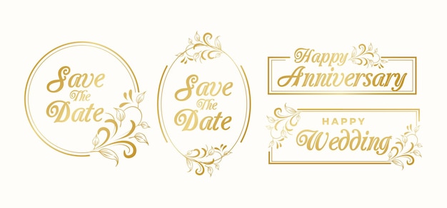 Vector gold frame wedding collection with floral style