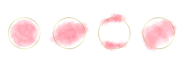 ベクトル ピンクの水彩ブラシ ストロークの抽象的な水しぶきを持つゴールド フレーム