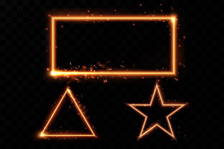 Vector gold frame with fiery sparks gold frame with light effects shining banner