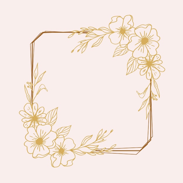 A gold frame with flowers on a pink background