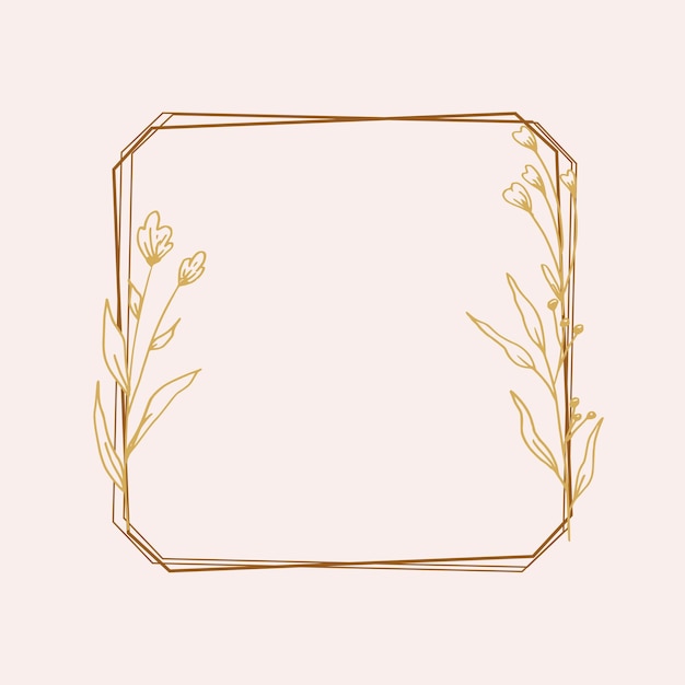 Vector gold frame with flowers on a pink background