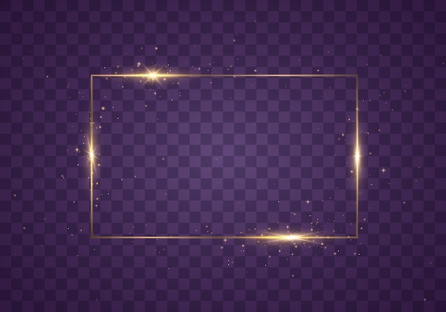 Gold frame with shadows on transparent background