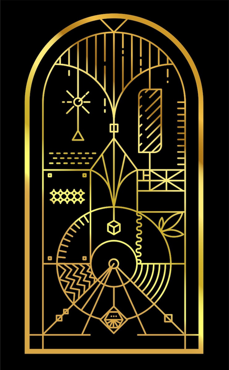 Vector gold geometric art deco style line art vector illstration