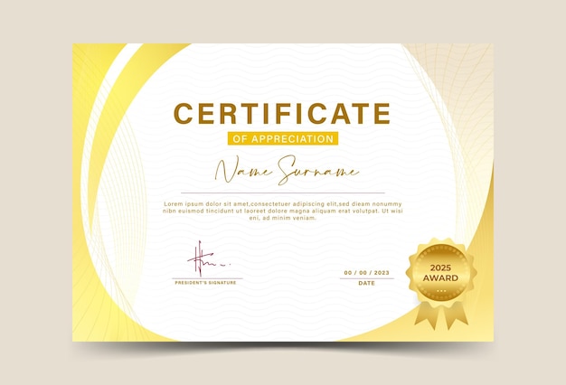 Gold geometric effect achievement certificate template luxury white abstract trendy