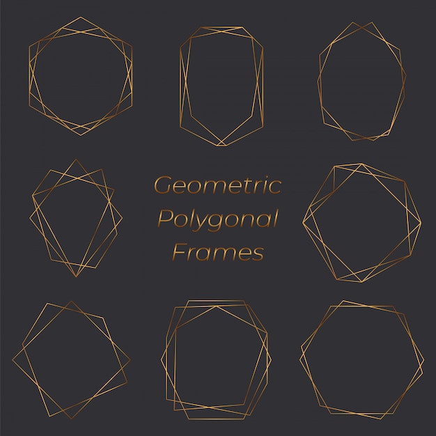 Vector gold geometric polygonal frames. decorative lines borders.