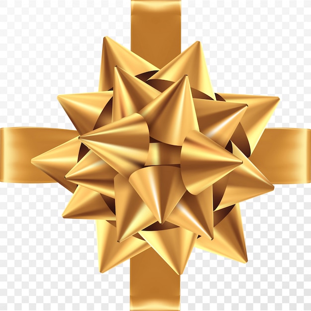 Gold gift bow on a transparent background. 