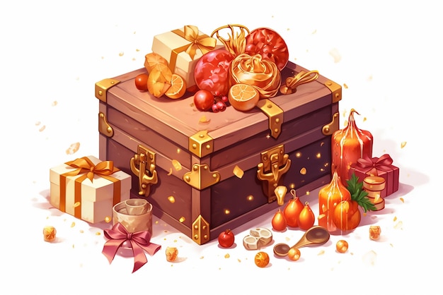 Gold giftboxes with red ribbon 3D illustration